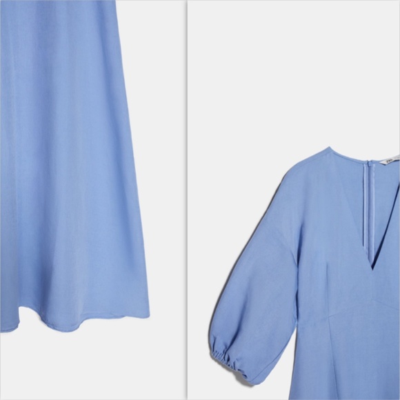 💧Zara Sky Blue Voluminous Rustic Dress NWT💧 - Picture 13 of 15